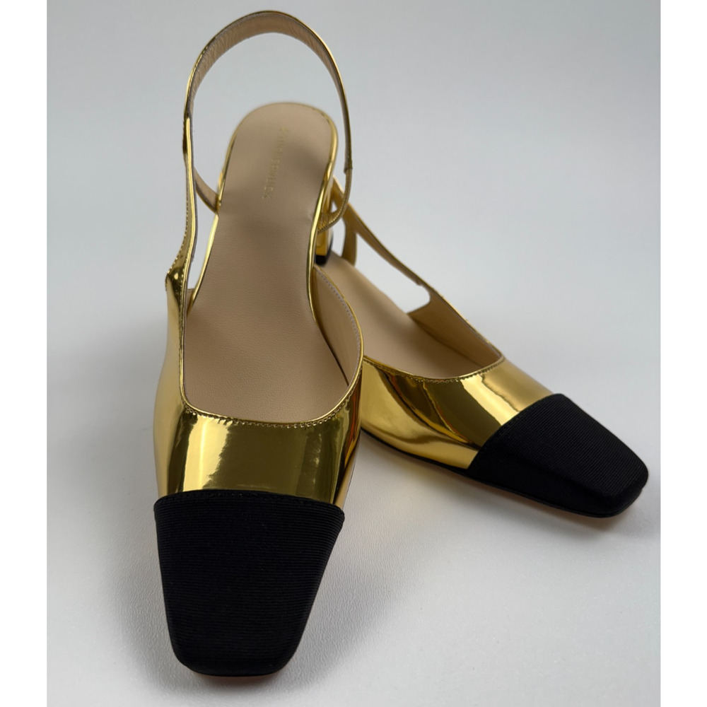 Tuckernuck Gold Tinsley Slingback Cap Toe Baton Heels Gold/Black Size 9